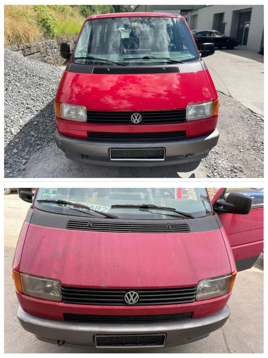 Motorhaube VW T4 — Vergleich vor und nach der Aufbereitung
